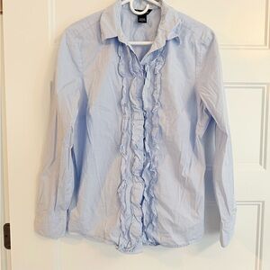 Eddie Bauer Striped Blue Ruffle Shirt, L